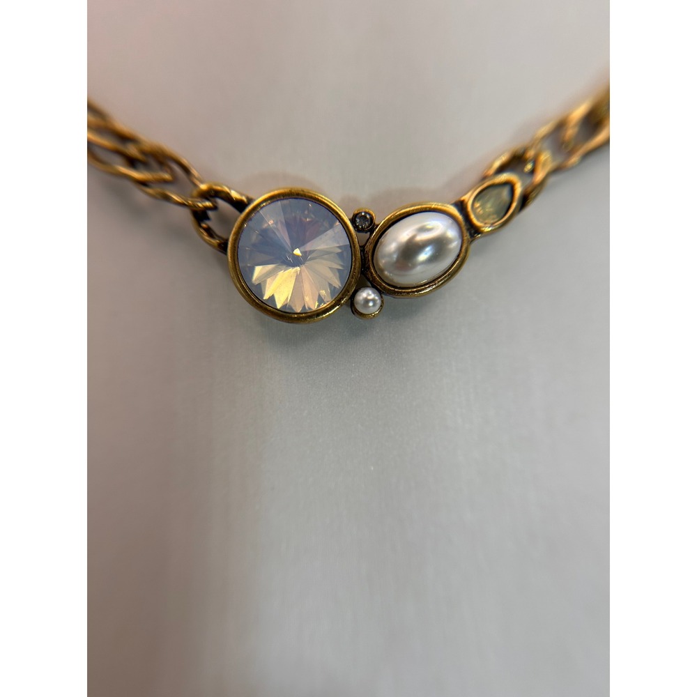 Chicos Lariat Necklace Womens OS Gold Pearl Crystal Good Vintage Boho Y-Drop - Picture 2 of 10